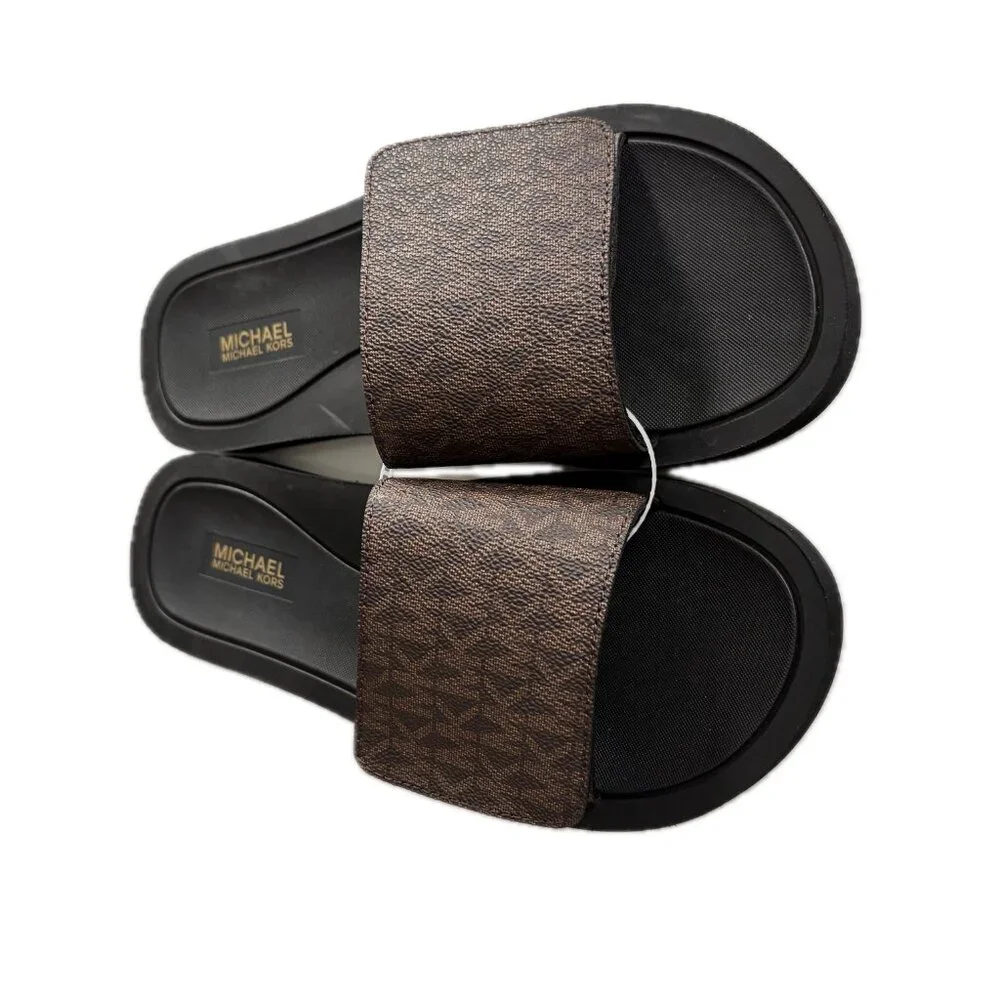 Michael Kors Wade Adjustable Slide Sandal Brown Logo Canvas NEW Sz 8 - Picture 8 of 8